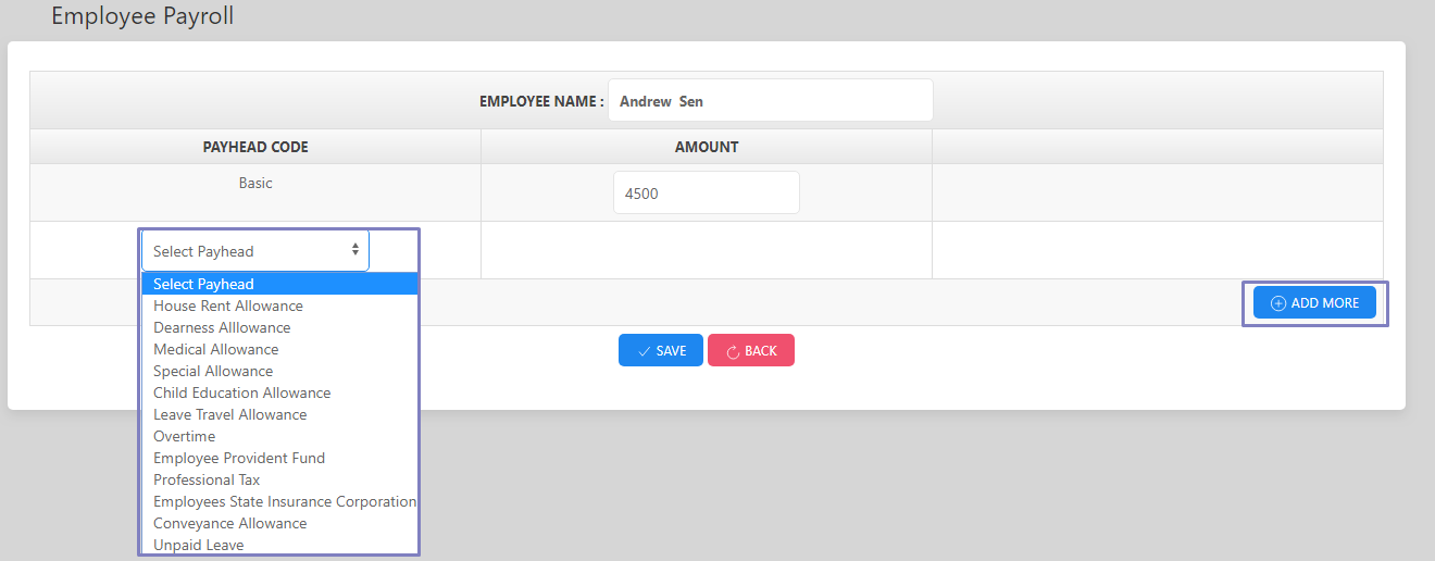 SHIFTHRM Add Payheads From Employee Module